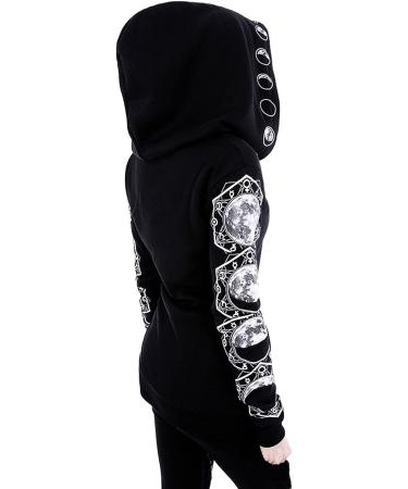 Punk Gothic Black Hoodie with Eyelet Zip-up - Women's Oversized Coat (4X-Large) - Buy Online on GoSupps.com