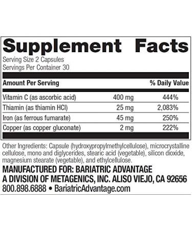 Bariatric Advantage Iron 45 mg with Vitamin C, Thiamin & Copper - 60 Count | Easily Digestible for Gastric Bypass & Sleeve Gastrectomy Patients - Buy Online on GoSupps.com