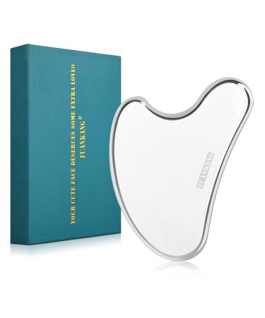 Gua Sha Facial Tools Stainless Steel Scraping Massage Tool for Face Stainless Steel Gua Sha Tool with Travel Pouch- by FUANKANG Silver a Shape