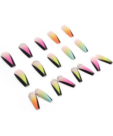 Long Fake Nail Full Cover with Glue Detachable Summer Rainbow Press on Nails 24 Pieces Finger Nail Art Tips for Nail Salons and Women DIY Nail Art - Buy Online on GoSupps.com