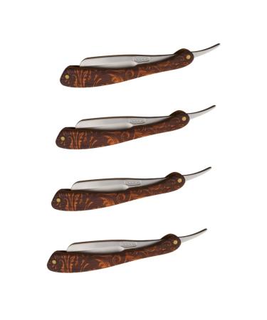 Minkissy 4 pieces of hairdresser made of stainless steel hairdressing blades Razor folding knife foldable blades razor for daily use razor with a straight shave old -fashioned wood