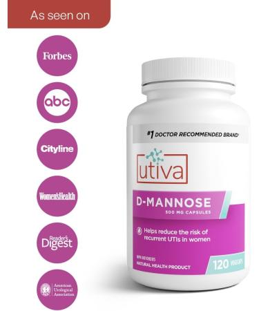 Utiva D-Mannose 500mg Capsules Naturally Flush the Bladder and Urinary Tract UTI Avoidance Treatment Supports Management of Urinary Tract Infections 120 Capsules - Buy Online on GoSupps.com
