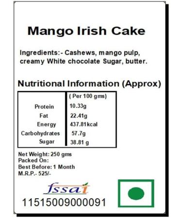 Ghasitaram Gifts Mango Irish Cake -250 Gms Valentine Gifts Mango Irish Cake -250 Gms - Buy Online on GoSupps.com