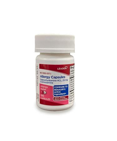 Leader Diphenhydramine Allergy Relief Supplement 25 mg 100 Capsules