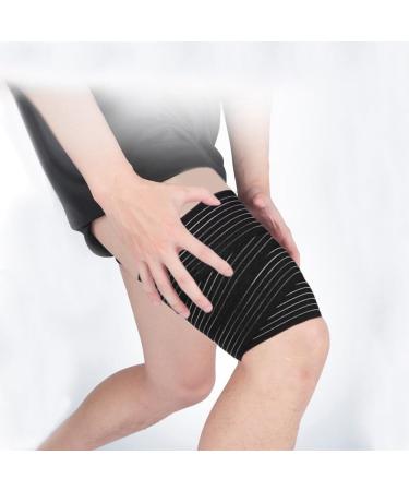 Elastic Thigh High Compression Support Bandage | Plus Size Adjustable Thigh Wrap for Workout & Recovery - Black - Buy Online on GoSupps.com