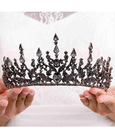 Florry Baroque Crowns Crystal Tiaras and Crowns Wedding Queen Crowns for Brides Halloween Costume Bridal Tiaras for Women Black