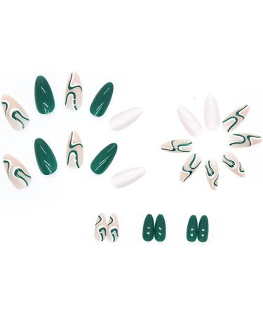 Justotry 24 Pcs Teal French Swirl Stiletto Press on Nails - Short Wavy False Nails with Nail Glue for Women - Buy Online on GoSupps.com