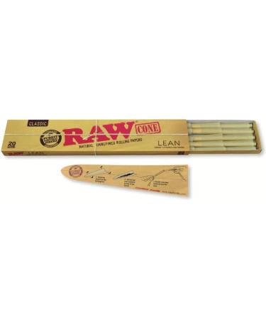 RAW Classic Natural Unrefined Pre Rolled Cones - 20 Cones Per Pack - Lean Size (1 Pack), 20 Count (Pack of 1)