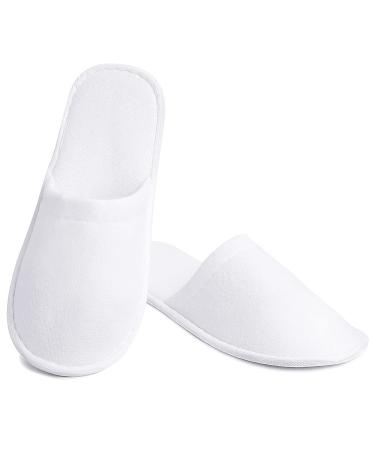6 Pairs White Disposable Slippers Summer Cotton Closed Toe Spa Slippers for Women and Men Breathable Non-Slip Slippers for Hotel Guests Travel Large Wide Women/Large Wide Men White