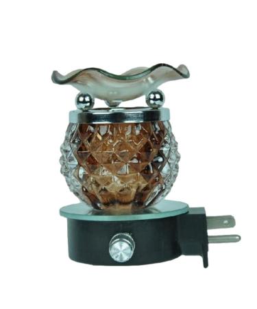 Night Light Brown Glass Crystal-Look Aroma Plug in Oil Warmer with Free Fragrance Oil