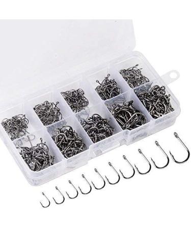 500PCS Premium Fishhooks, 10 Sizes Reemoo Carbon Steel Fishing Hooks W/Portable Plastic Box, Strong Sharp Fish Hook with Barbs for Freshwater/Seawater