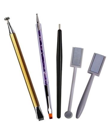 Nail magnet stick set 5 pieces double head floral design nail magnet pen and strong magnetic pencil puncture pencils idea for DIY 3D magnetic cat eye and gel polish nail art accessories - Buy Online on GoSupps.com