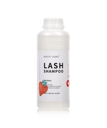 Eyelash extension shampoo 600ml/eyelid foaming cleaner/detergent for extensions and natural eyelashes/parabens & sulfate free safe makeup/professional & self-use (Strawberry) 600ml-caomei