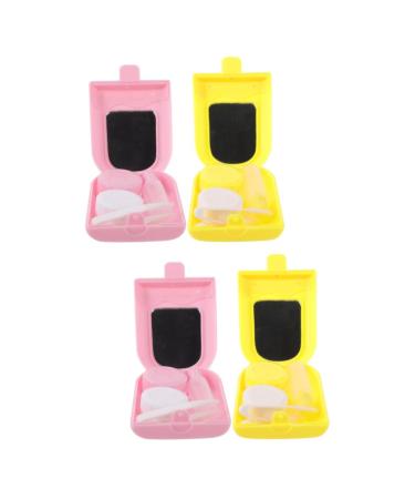 Healvian 4 sentences contact lens container mirror film Small case for lens lens container for the outdoor area bag small lens holder plastic colored contact lenses ice cream