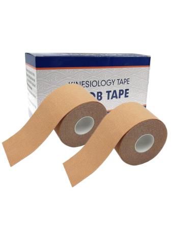 kuou 10m Kinesiology Tape Boob Tape 2x5m Roll of Elastic Muscle Support Tape for Exercise Sports & Injury Recovery Nude