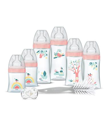 Dodie Newborn Kit – 6 Anti-Colic Flat Teats Bottles (2 x 150 ml, 2 x 270 ml, 2 x 330 ml), 1 Anatomical Dummy 0-2 Months, 1 Br