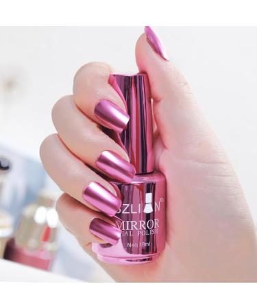 Metal Nail Polish 18ml Mirror Nail Varnish Quick Drying Metallic Effect Nail Art Polish Plating Metallic Nail Polish No UV Needed Magic Mirror Gel Nail Polish For Chrome Nail Art (06-Pink)