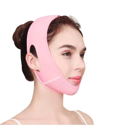 CURELIX Double Chin Reducer Reusable Double Chin V Line Lifting Belt with Chin Strap for Women Face Lift Mask (Pink)