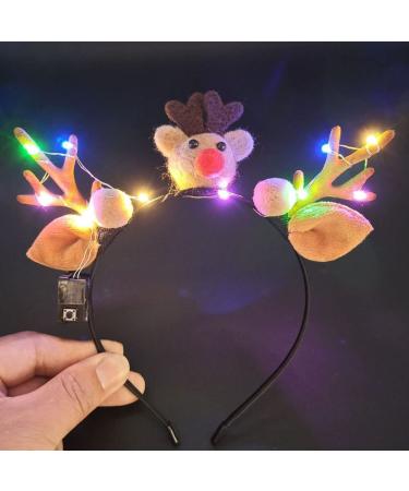 Carufin LED Glowing Elk Headband Antlers Hair Clip Christmas Headband Photography Props Hair Hoop Headwear Hair Accessories for Women Girls (A)