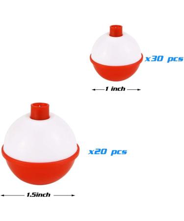 Owevvin 50 Pack Bobber Bulk Hard ABS Fishing Float 1 and 1.5 Inch Fishing Bobbers Snap-on Floats Red and White - Buy Online on GoSupps.com