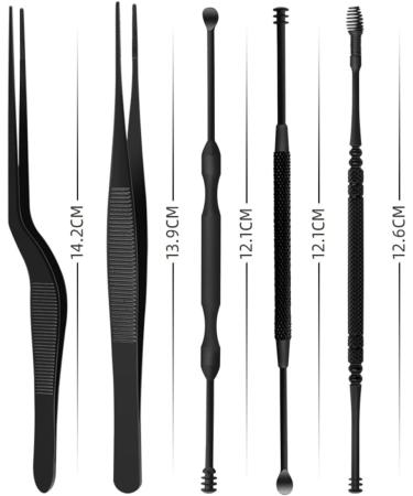 6pcs Home Earwax Removal Kit with Double-Ended Cleaner Picks, Tweezers, and Cleaning Padded Spoon - Silver Safe Travel Set for Adults - 14.2x1cm - Buy Online on GoSupps.com