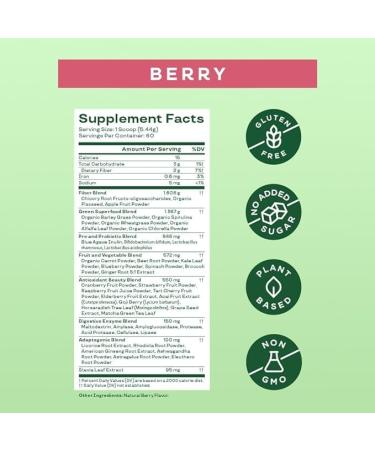 Bloom Nutrition Super Greens Powder Smoothie & Juice Mix - Probiotics for Digestive Health & Bloating Relief for Women Digestive Enzymes with Superfoods Spirulina & Chlorella for Gut Health (Berry) - Buy Online on GoSupps.com
