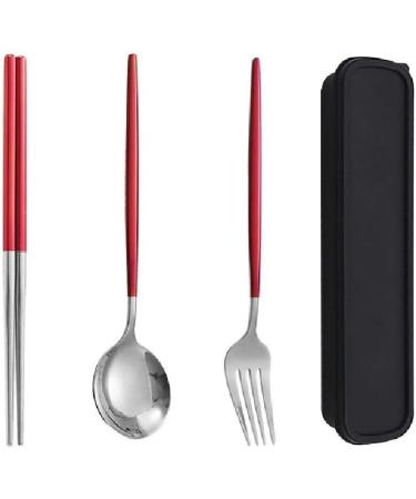 Stainless Steel Portable Tableware Chopsticks Spoon Set Three Piece Student Tableware Box Red - Buy Online on GoSupps.com