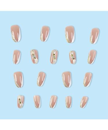 French Tip Press on Nails - Short Square Press On Nails with Nail Tips Golden Glitter Rhinestones Design press on nails Acrylic False Nails Cute Artificial Nails - Buy Online on GoSupps.com