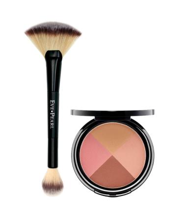 EVE PEARL Ultimate Face Compact And 204 Dual Fan Highlighter Brush Blush Bronzer Highlighter Contour Palette Eyeshadow Makeup Set Medium to Deep- Ageless