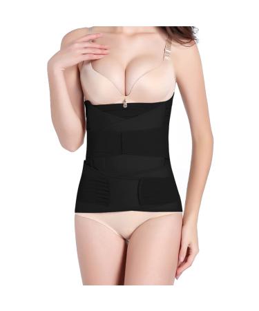3 In 1 Postpartum Belly Band Wrap - Abdominal Binder Post Surgery C Section Compression Girdle Belt - After Birth Recovery Support - Postnatal Pelvis Waist Trainer Slimming Shapewear Body Shaper Black Medium / Large