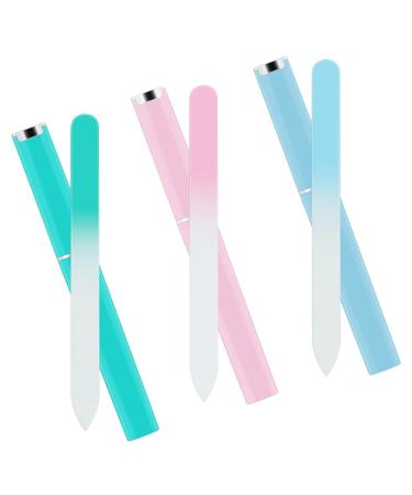 Sibba 3 Pieces Nail File Glass Nail File Premium Glass Nail File with Case Multicolor Crystal Nail File Double-Sided Nail Files for Natural Nails Manicure Tools Style A