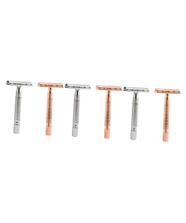 FRCOLOR Prickly Heat 6 Pcs Old Razor Man Blade Double Sided The Head Is Zinc Alloy Portable Shaver
