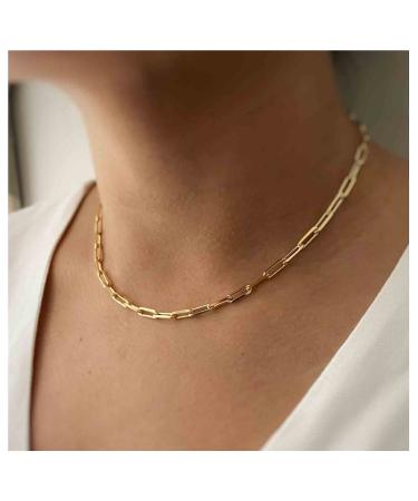 Punk Paper Link Choker Necklace Gold Paperclip Chain Necklace Choker Open Link Chain Necklace Trendy Chain Necklace Jewelry for Women and Girls