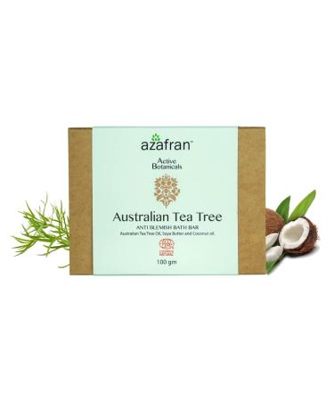 Azafran Australian Tea Tree Body Bath Soap Bar 3.53oz With Organic Pure Essential Oil Anti-Blemish Antiseptic Vegan Non-GMO Sensitive Skin Safe