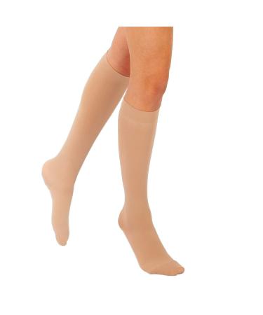 RIEMTEX Medically graded compression stockings class 2 CCL2 closed lace calves stockings thrombosis socks women and men black or beige size 1 beige