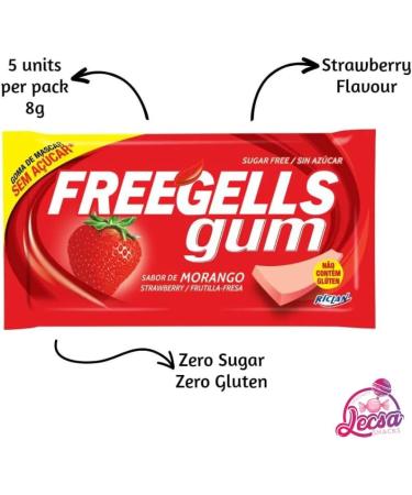 Freegells Chewing Gum - Sugar-Free Chewing Gum - Gluten-Free - Case with 15 Units - Imported by Lecsa Specialty Snacks (120g Strawberry) Strawberry 120g - Buy Online on GoSupps.com