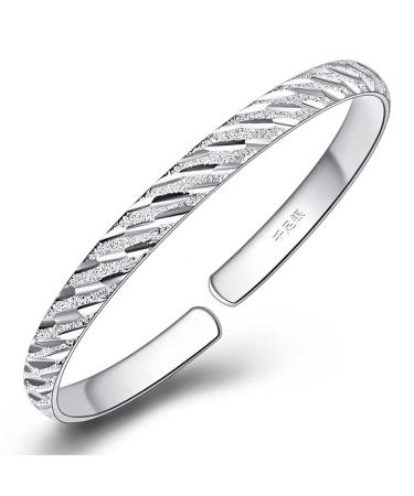 AVFORA Bracelets Bracelet Jewellery Anklets Women 925 Sterling Silver Bracelet Hand Carve Matte Twill Cuff Bangle Classic Bracelet Ladies Silver Jewellery Birthday Gifts F