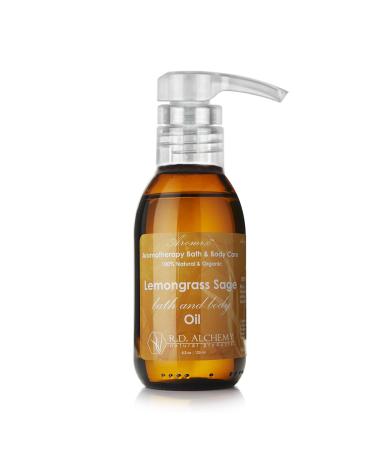 RD Alchemy - 100% Natural & Organic Lemongrass Sage Bath & Body Oil - Bright and Earthy Scent to Detoxify and Balance while Moisturizing Softening and Nourishing the Whole Body