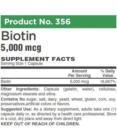 AlchePharma Biotin 5 000 mcg (5 mg) per Easy to Swallow Capsule *Free of Yeast Wheat Gluten and preservatives - Buy Online on GoSupps.com