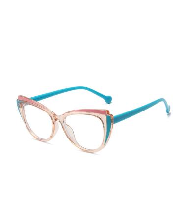 SERONI Cat Eye Tr90 Frame Blue Light Blocking Glasses for Women Men Anti UV Ray Computer Reading Glasses for Women Men Pink-blue 55 Millimeters