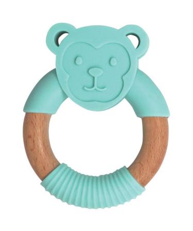 Baby Works - Teething Ring  Silicone & Beechwood Teether Toy  Soothes Baby Gum Pain  Teething Relief - Moe The Monkey