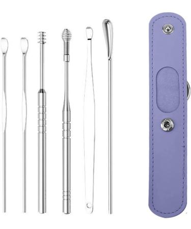 The Most Professional Ear Cleaning Master 6Pcs Ear Pick Earwax Removal Kit Earwax Cleaner Tool Set with PU Leather Bag (Purple)