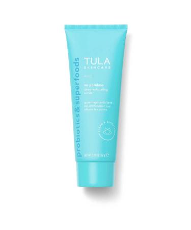 TULA Skin Care So Poreless Exfoliating Blackhead Scrub  Powerful and Gentle Exfoliation Refreshing and Smoothing Contains Probiotic Extracts Volcanic Sand Pink Salt and Witch Hazel  82 g