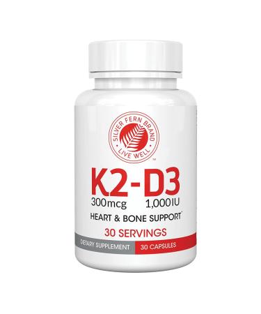 Silver Fern Vitamin K2-D3 Supplement Brand - Natural Non-Synthetic - K2-7 as Menaquinone-7 (MK-7) - D3 as cholecalciferol - Bone Heart & Energy Support (1 Bottle - 30 Capsules - 30 Servings)