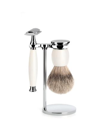 M HLE shaving set - Sophist series - silvertip badger - safety razor - porcelain white Safety Razor Porcelain