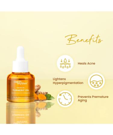 Earth Rhythm Turmeric Facial Oil | Antibacterial & Antiseptic | Provides Healthy Glow Fades Acne Marks Men & Women - 20ml - Buy Online on GoSupps.com