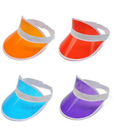 Konxi 4 Pack Unisex Sun Visor Transparent Plastic Sun Visor 80s Sun Cap for Golf Tennis and Poker Parties
