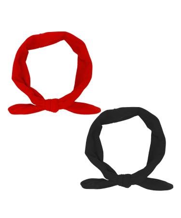 CHEERYMAGIC Retro Headbands with Rabbit Ear 2 Pieces Bow Headband Headwrap for Women Vintage Red Black Hair Band A2-TEDFD