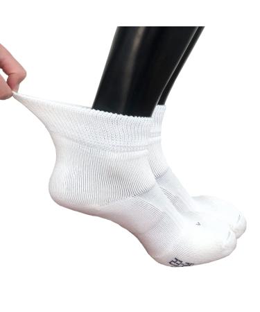 M Magic Sport Non-Binding Diabetic Ankle Socks for Men Women  Wide Cuff  Seamless Toe  Cushioned Large White