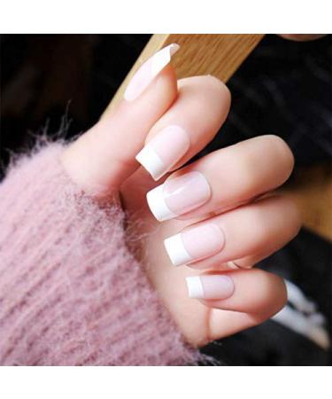 Huil Artificial Nail 24Pcs French False Nails White Nude Short Square Press Nail Fake Nails Full Cover Nails Art for Women